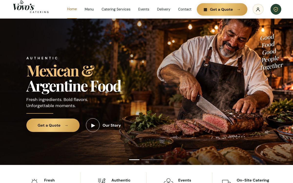 Vovo’s Catering website screenshot